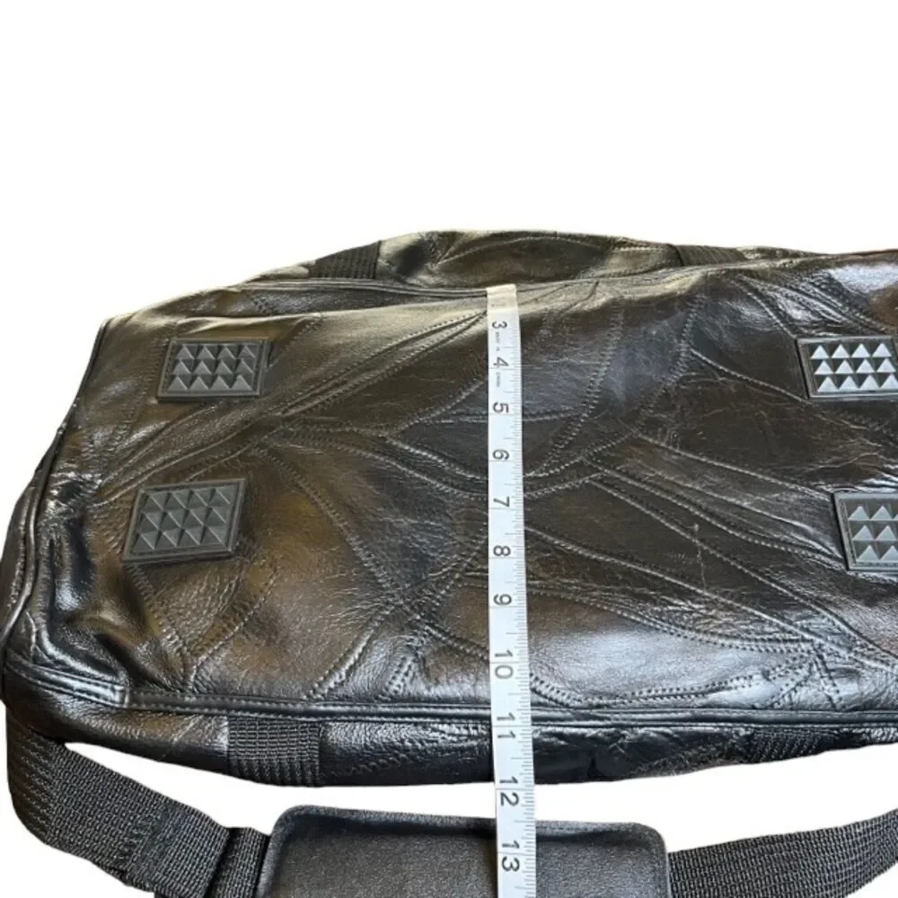 Patched Leather Weekender / Tote‎ Bag in Black Padded Shoulder strap and handle